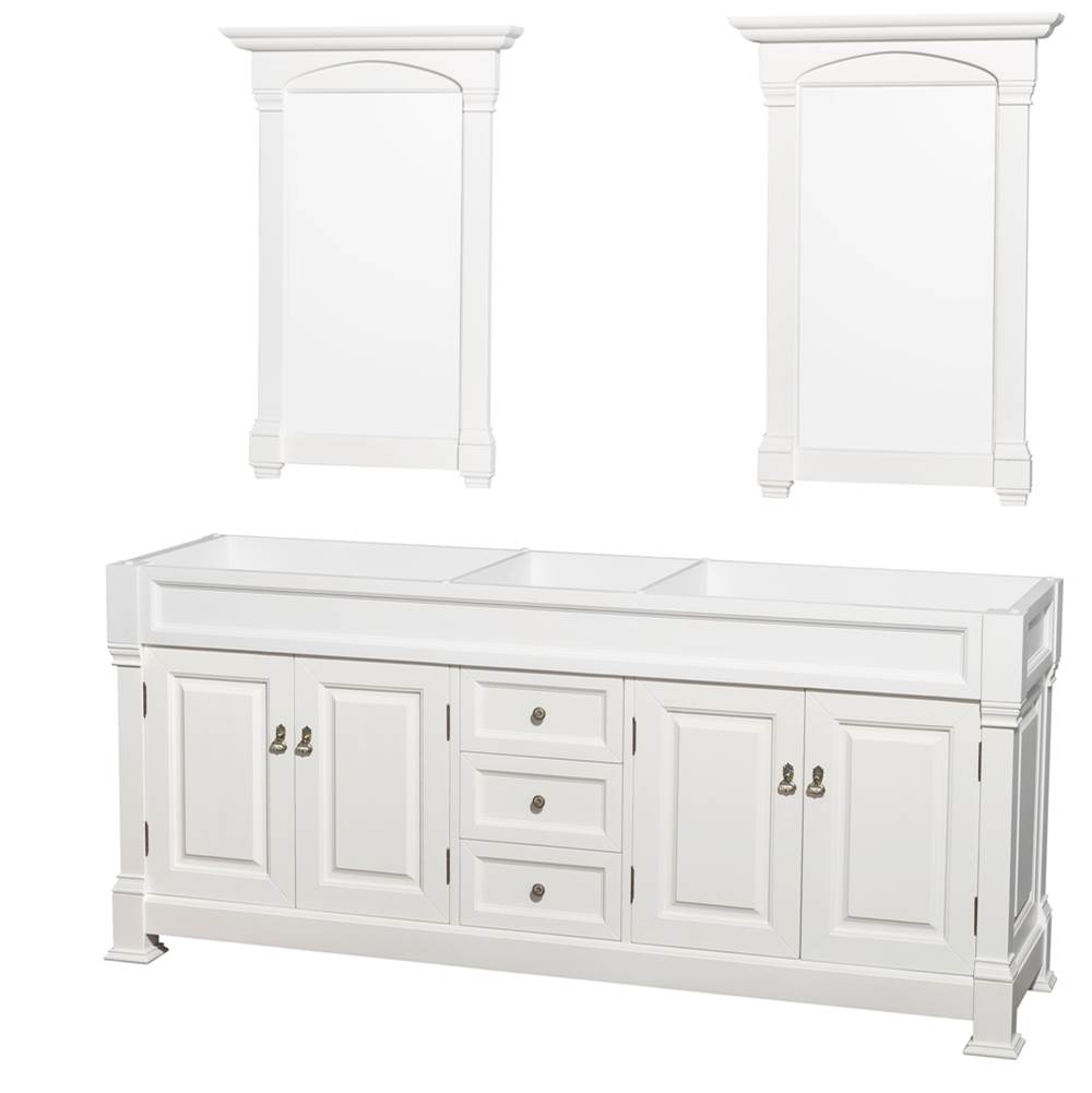 Wyndham Collection Andover 80 Inch Double Bathroom Vanity in White, No Countertop, No Sink, and 28 Inch Mirrors