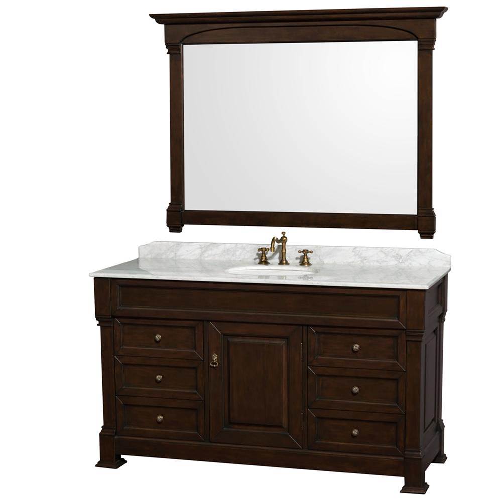 Wyndham Collection Andover 60 Inch Single Bathroom Vanity in Dark Cherry with White Carrara Marble Countertop, Undermount Oval Sink, and 56 Inch Mirror