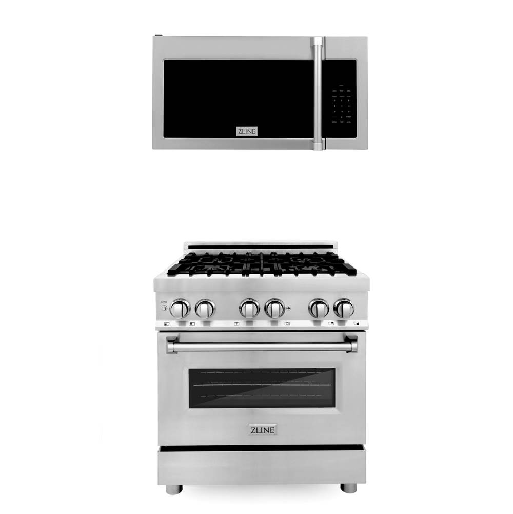 Z-Line 30'' Kitchen Package with Stainless Steel Dual Fuel Range and Over The Range Microwave with Traditional Handle