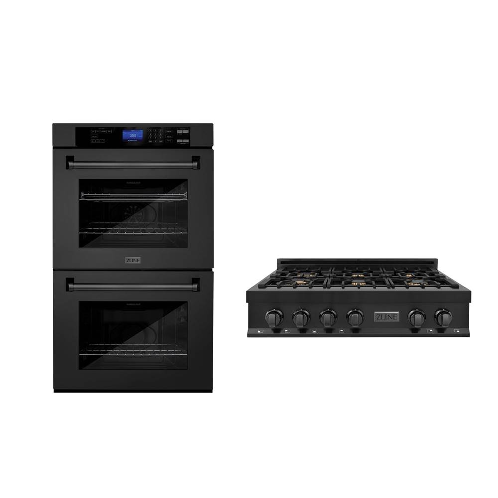 Z-Line Kitchen Package with 36'' Black Stainless Steel Rangetop and 30'' Double Wall Oven