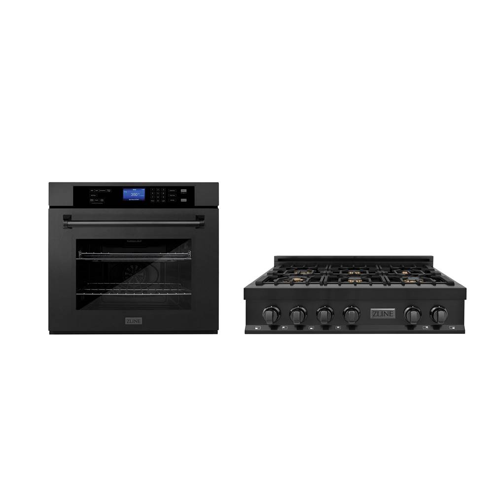 Z-Line Kitchen Package with 36'' Black Stainless Steel Rangetop and 30'' Single Wall Oven