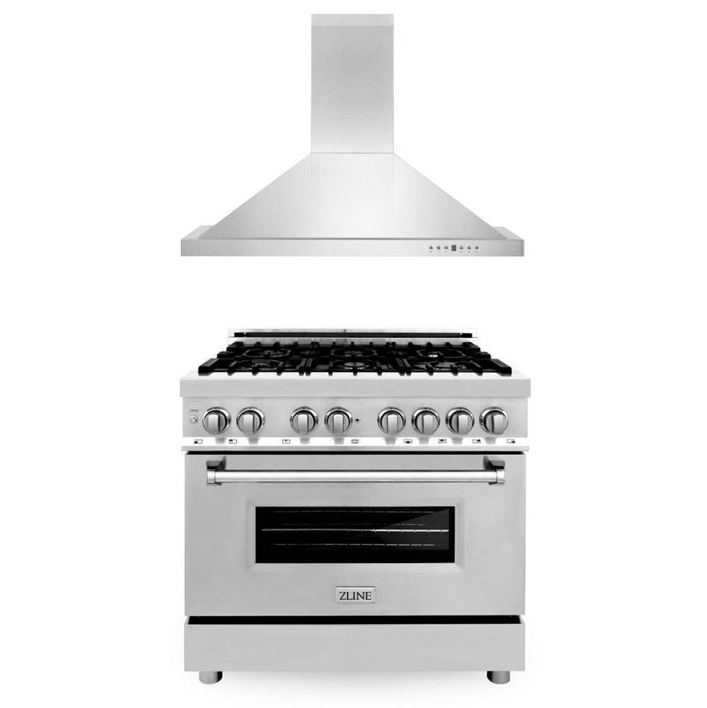 Z-Line 36'' Kitchen Package with Stainless Steel Dual Fuel Range and Convertible Vent Range Hood