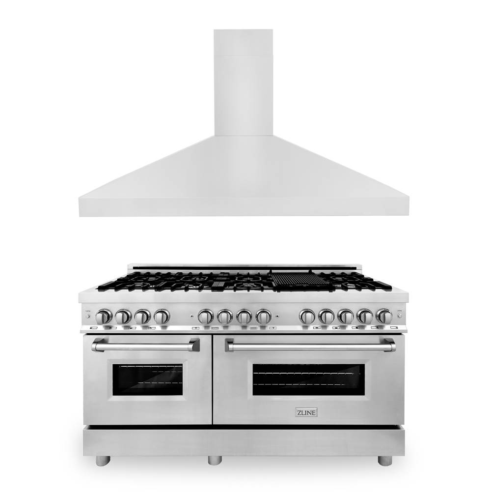 Z-Line 60'' Kitchen Package with Stainless Steel Dual Fuel Range and Convertible Vent Range Hood