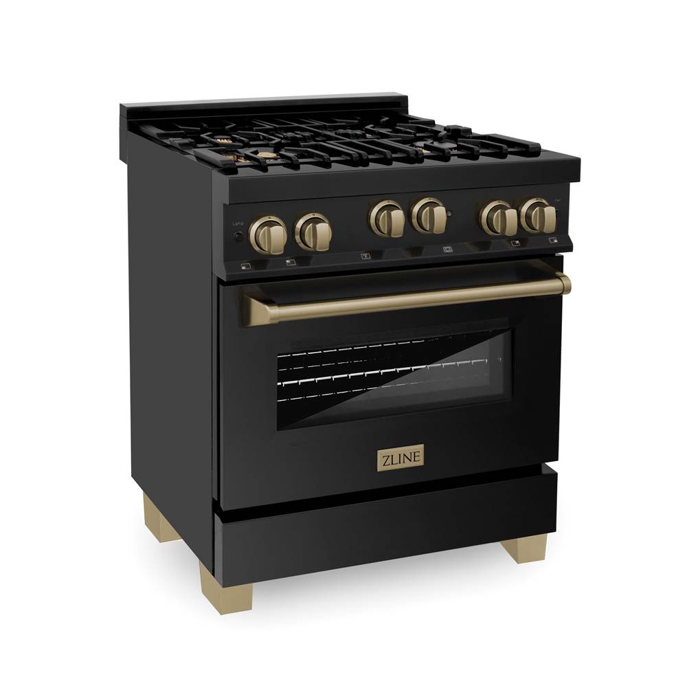 Z-Line Autograph Edition 30'' 4.0 cu.' Range with Gas Stove and Gas Oven in Black Stainless Steel with Champagne Bronze Accents