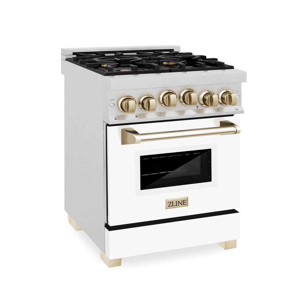 Z-Line 24'' 2.8 cu.' Range with Gas Stove and Gas Oven in DuraSnow Stainless Steel with White Matte Door and Gold Accents