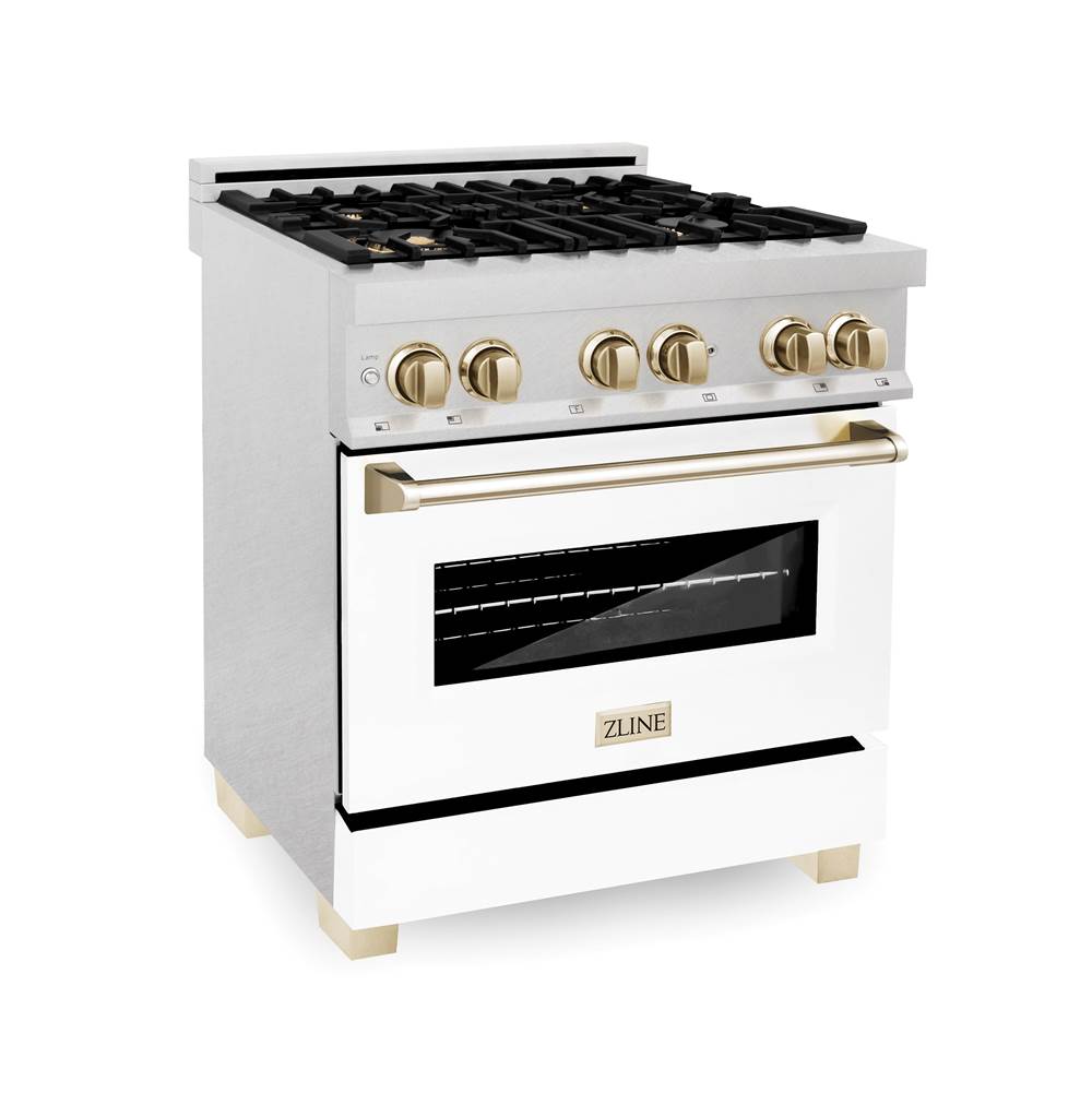 Z-Line Autograph Edition 30'' 4.0 cu.' Range with Gas Stove and Gas Oven in DuraSnow Stainless Steel with White Matte Door and Matte Black Accents