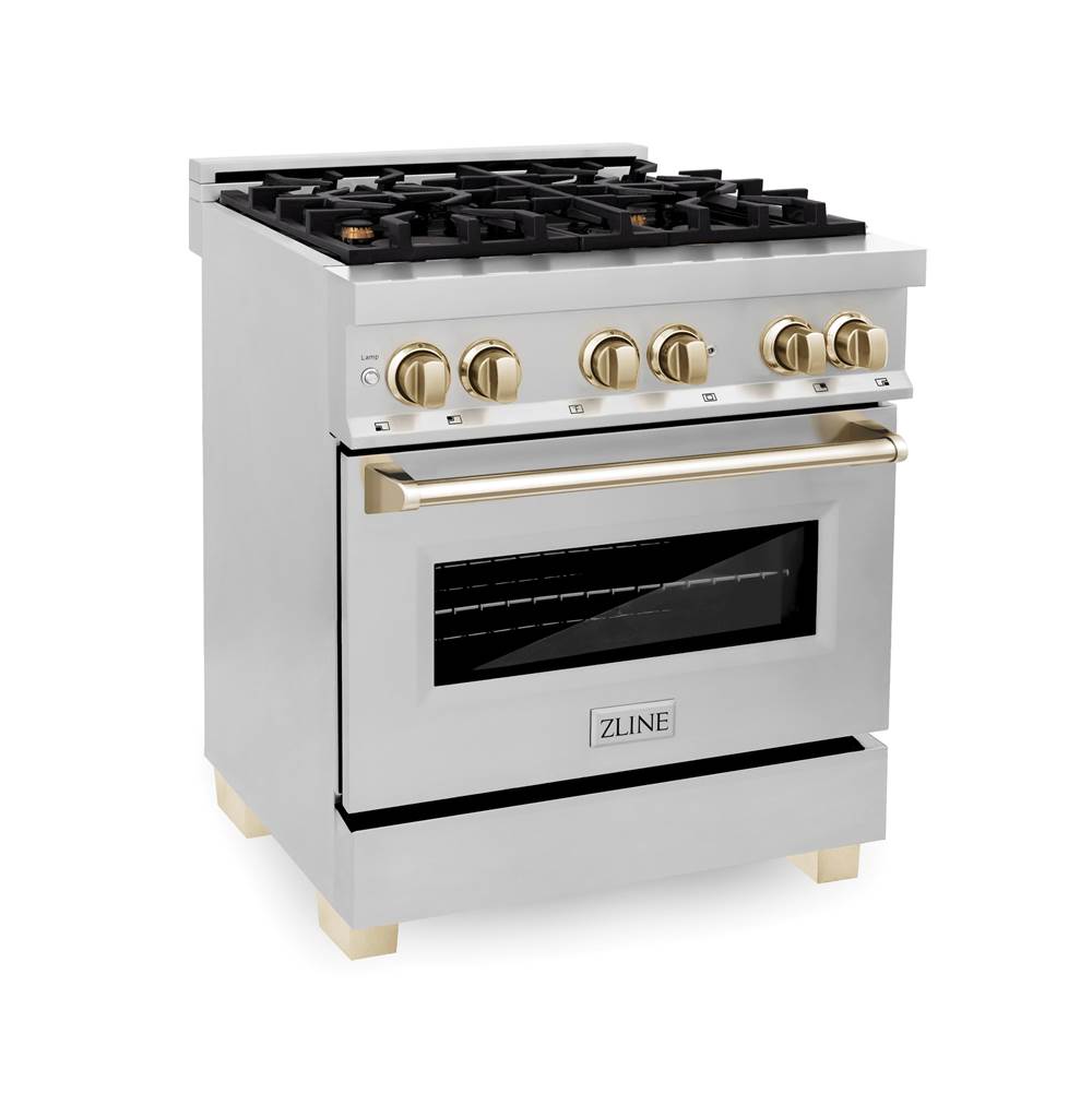 Z-Line Autograph Edition 30'' 4.0 cu.' Range with Gas Stove and Gas Oven in Stainless Steel with Gold Accents