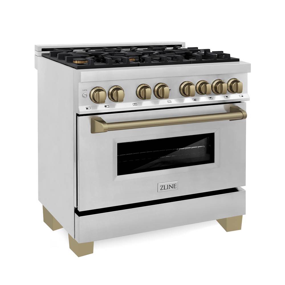 Z-Line Autograph Edition 36'' 4.6 cu.' Range with Gas Stove and Gas Oven in Stainless Steel with Champagne Bronze Accents