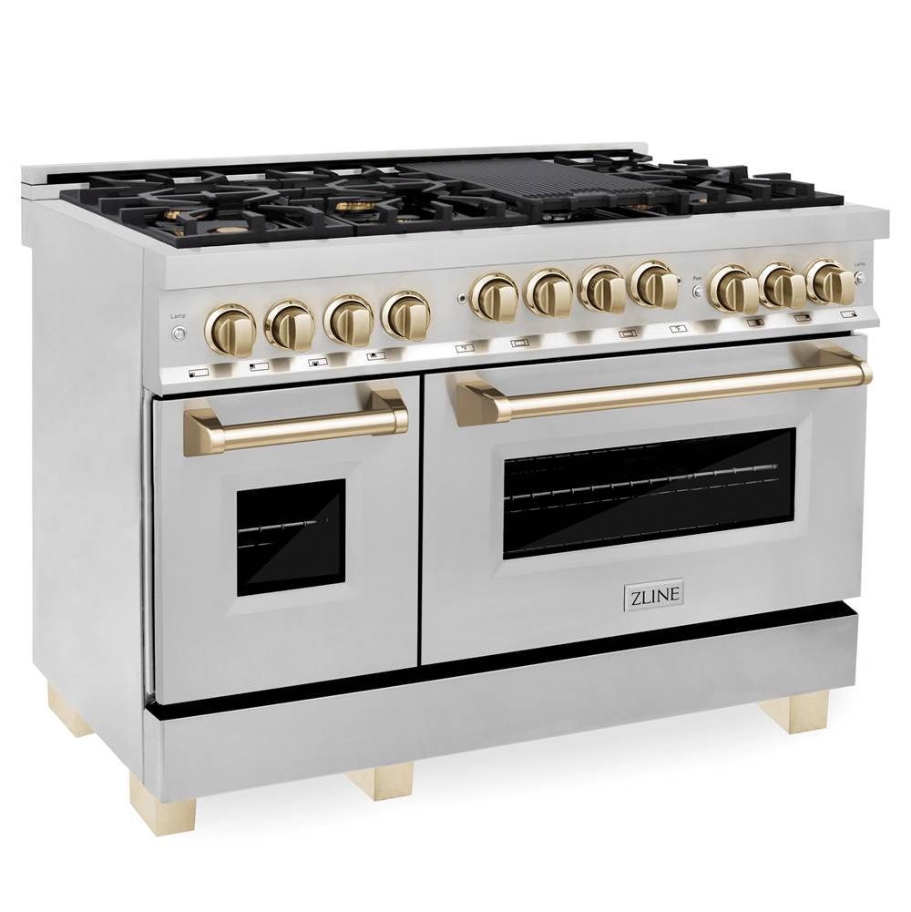 Z-Line Autograph Edition 48'' 6.0 cu.' Range with Gas Stove and Gas Oven in Stainless Steel with Gold Accents