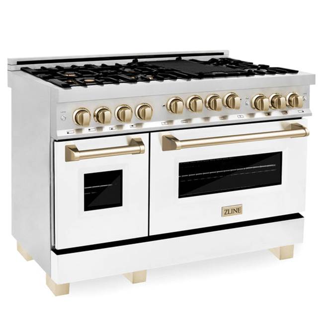 Z-Line Autograph Edition 48'' 6.0 cu.' Range with Gas Stove and Gas Oven in Stainless Steel with White Matte Door and Gold Accents (RGZ-48-G)