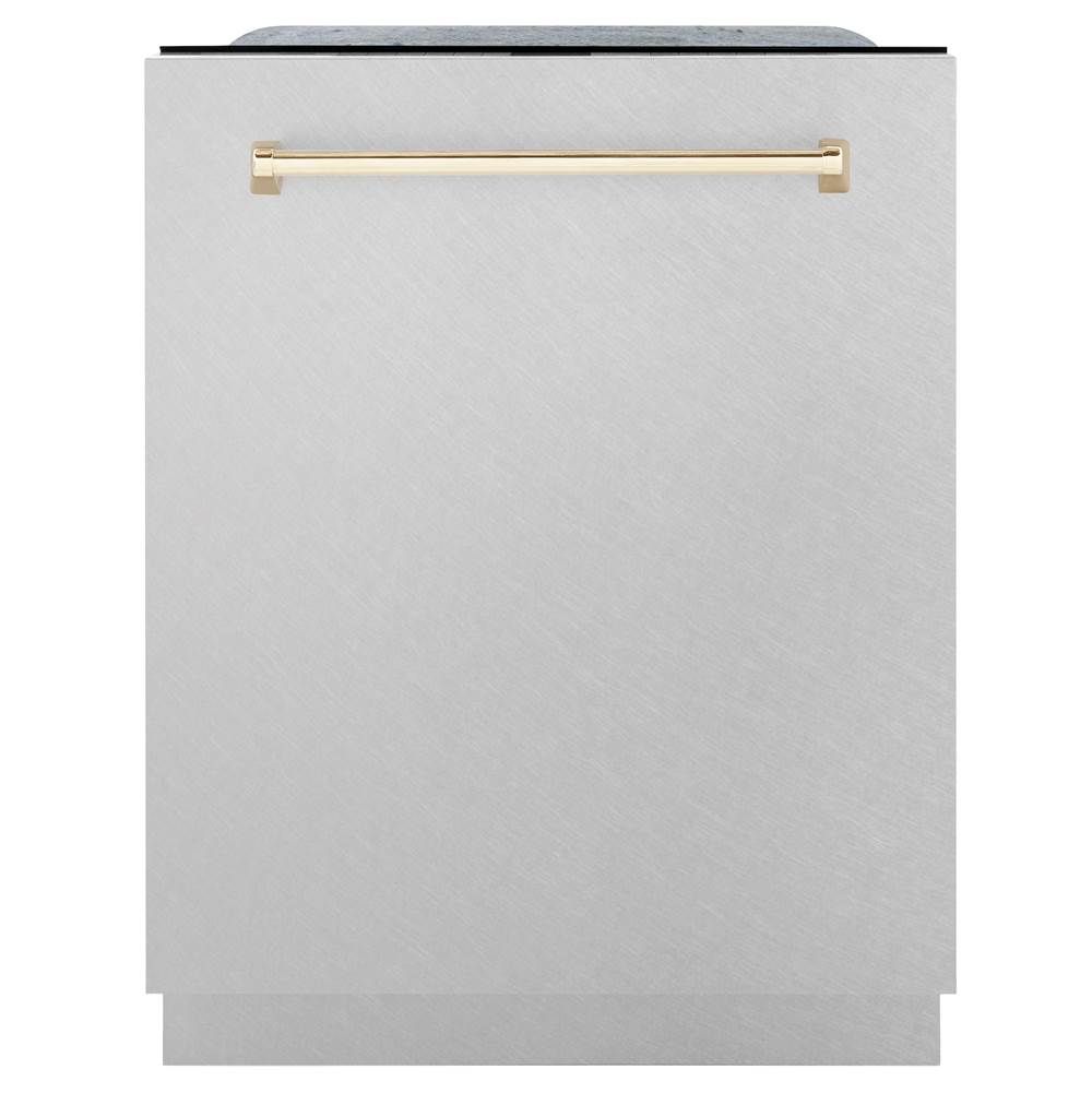 Z-Line Autograph Edition 24'' 3rd Rack Top Touch Control Tall Tub Dishwasher in DuraSnow Stainless Steel with Gold Handle, 51dBa