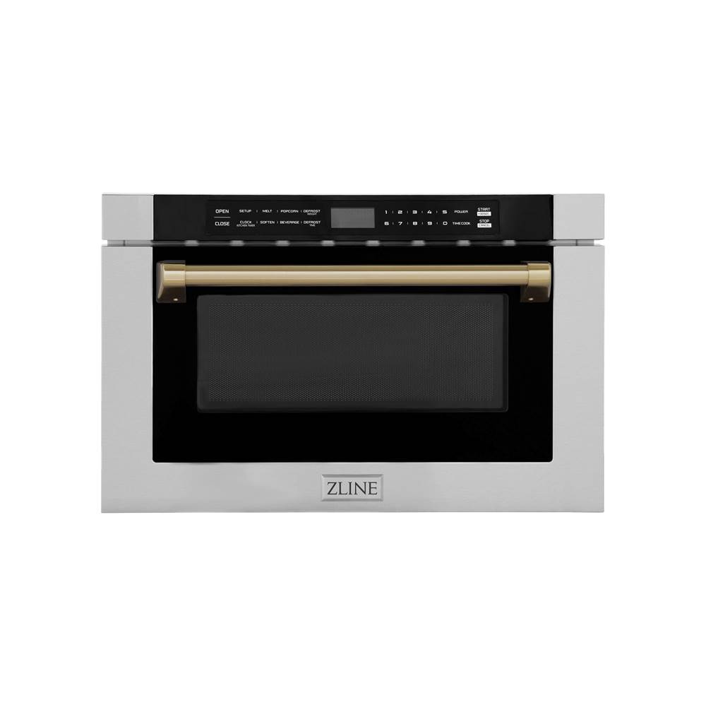 Z-Line Autograph Edition 24'' 1.2 cu. ft. Built-in Microwave Drawer with a Traditional Handle in Stainless Steel and Champagne Bronze Accents