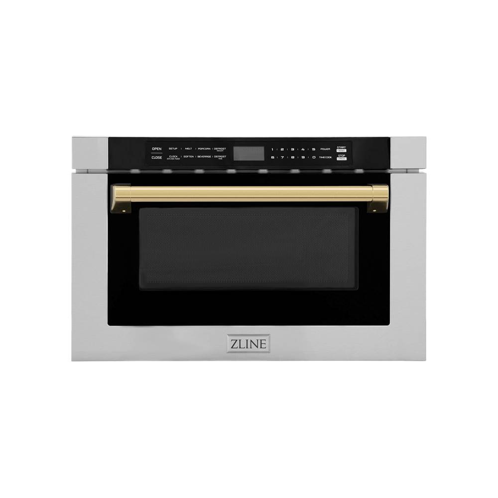 Z-Line Autograph Edition 24'' 1.2 cu. ft. Built-in Microwave Drawer with a Traditional Handle in Stainless Steel and Gold Accents