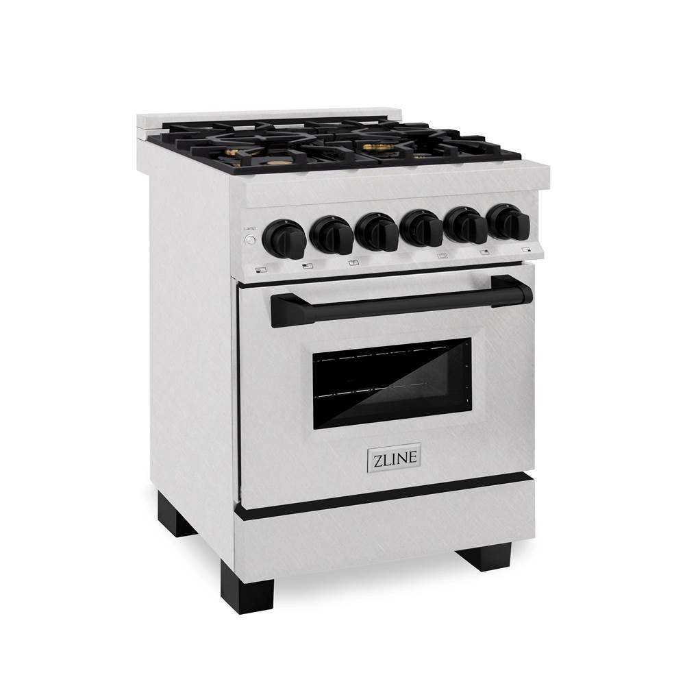Z-Line Autograph Edition 24'' 2.8 cu.' Dual Fuel Range with Gas Stove and Electric Oven in DuraSnow Stainless Steel with Matte Black Accents