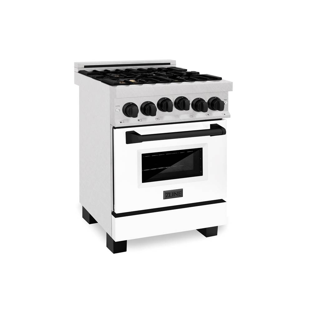 Z-Line Autograph Edition 24'' 2.8 cu.' Range with Gas Stove and Gas Oven in DuraSnow Stainless Steel with White Matte Door and Matte Black Accents