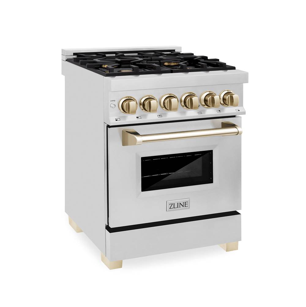 Z-Line Autograph Edition 24'' 2.8 cu.' Dual Fuel Range with Gas Stove and Electric Oven in Stainless Steel with Gold Accents