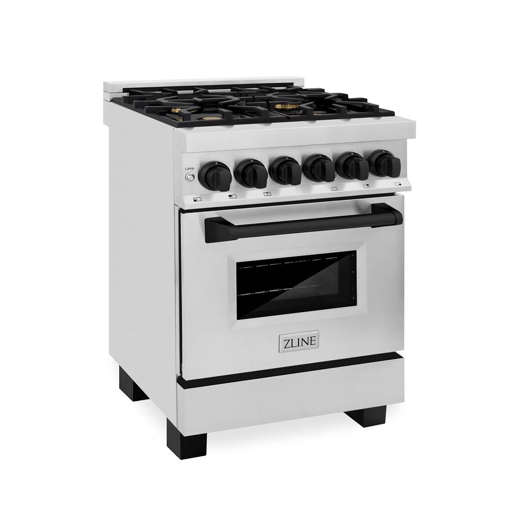 Z-Line Autograph Edition 24'' 2.8 cu.' Dual Fuel Range with Gas Stove and Electric Oven in Stainless Steel with Matte Black Accents