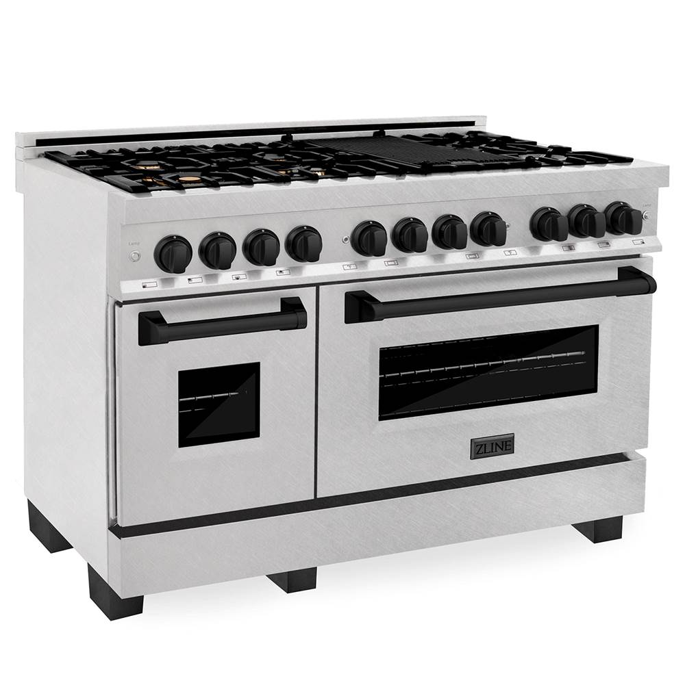Z-Line Autograph Edition 48'' 6.0 cu.' Dual Fuel Range with Gas Stove and Electric Oven in DuraSnow Stainless Steel with Matte Black Accents