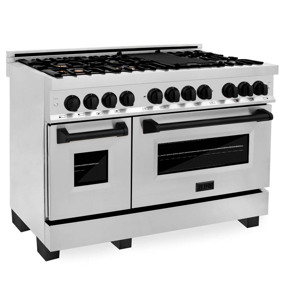 Z-Line Autograph Edition 48'' 6.0 cu.' Dual Fuel Range with Gas Stove and Electric Oven in Stainless Steel with Matte Black Accents