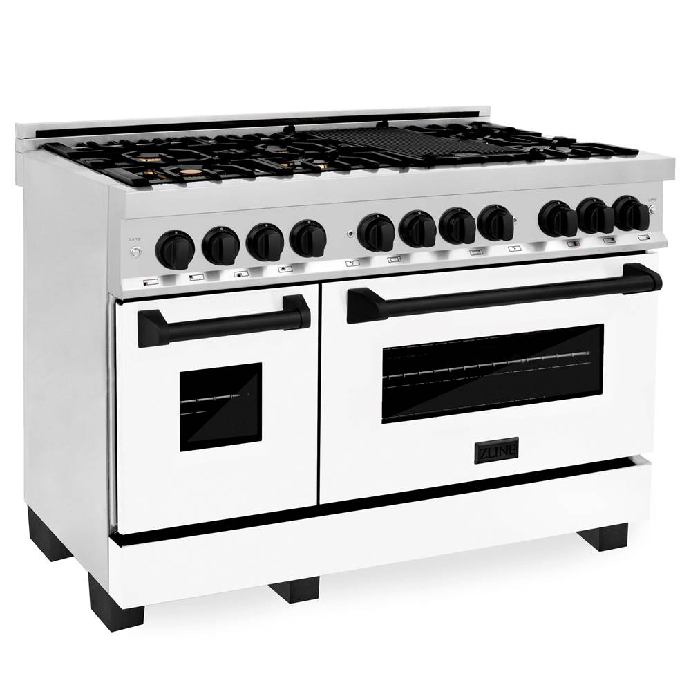 Z-Line Autograph Edition 48'' 6.0 cu.' Dual Fuel Range with Gas Stove and Electric Oven in Stainless Steel with WM Door and Matte Black Accents