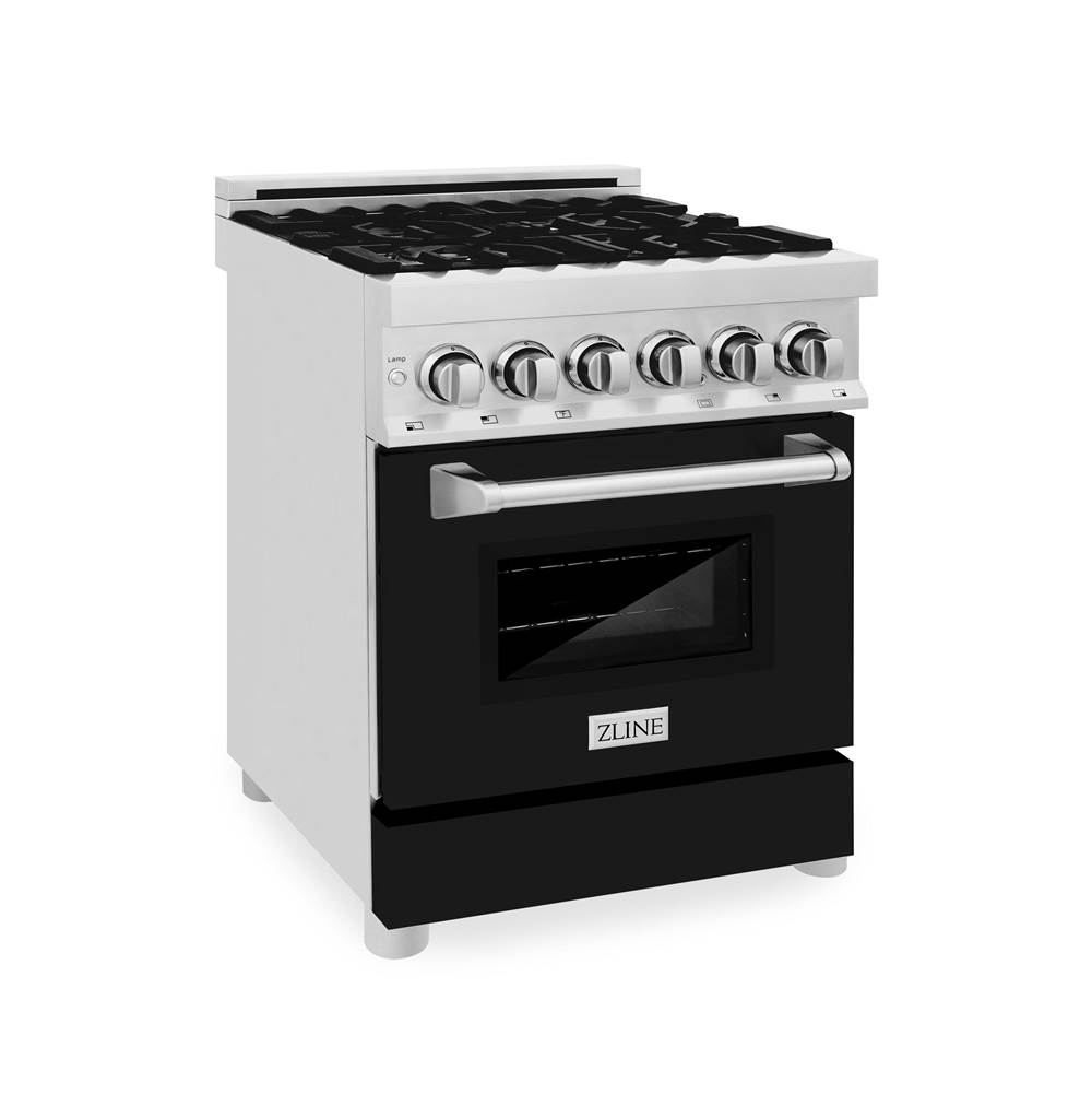 Z-Line 24'' 2.8 cu.' Dual Fuel Range with Gas Stove and Electric Oven in Stainless Steel and Black Matte Door