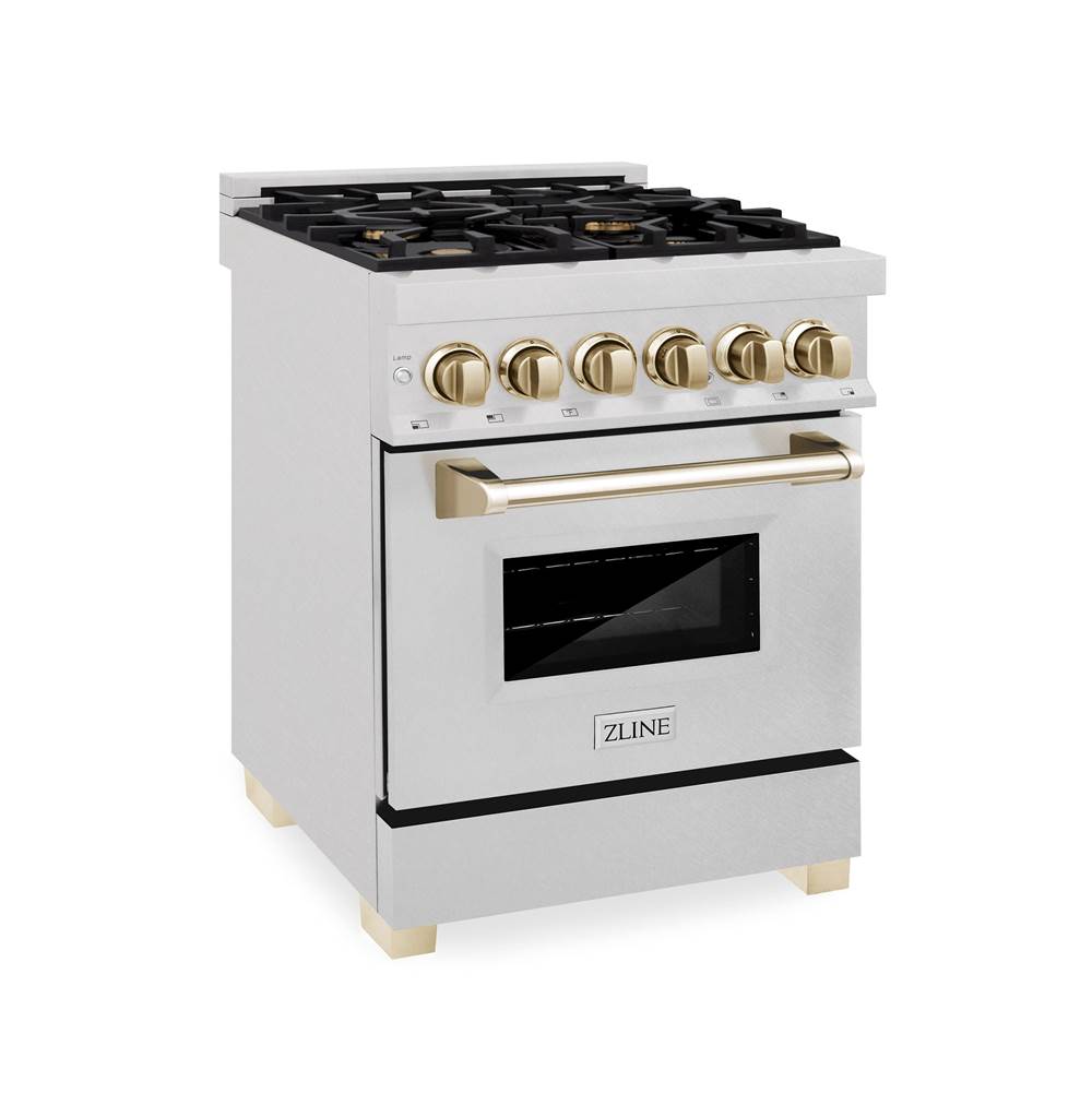 Z-Line Autograph Edition 24'' 2.8 cu.' Dual Fuel Range with Gas Stove and Electric Oven in DuraSnow Stainless Steel with Gold Accents
