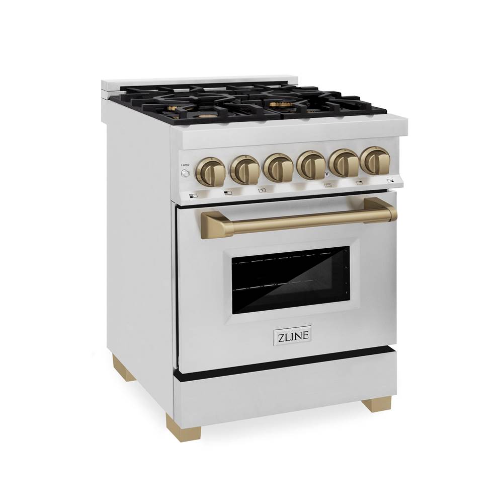 Z-Line Autograph Edition 24'' 2.8 cu.' Dual Fuel Range with Gas Stove and Electric Oven in Stainless Steel with Champagne Bronze Accents