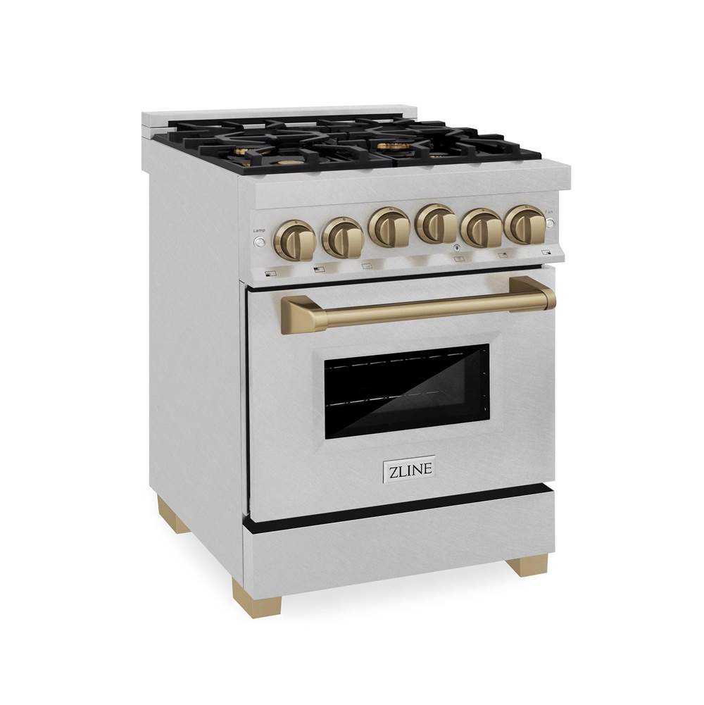 Z-Line 24'' 2.8 cu.' Range with Gas Stove and Gas Oven in DuraSnow Stainless Steel with Champagne Bronze Accents