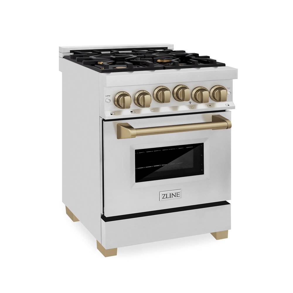 Z-Line Autograph Edition 24'' 2.8 cu.' Range with Gas Stove and Gas Oven in Stainless Steel with Champagne Bronze Accents