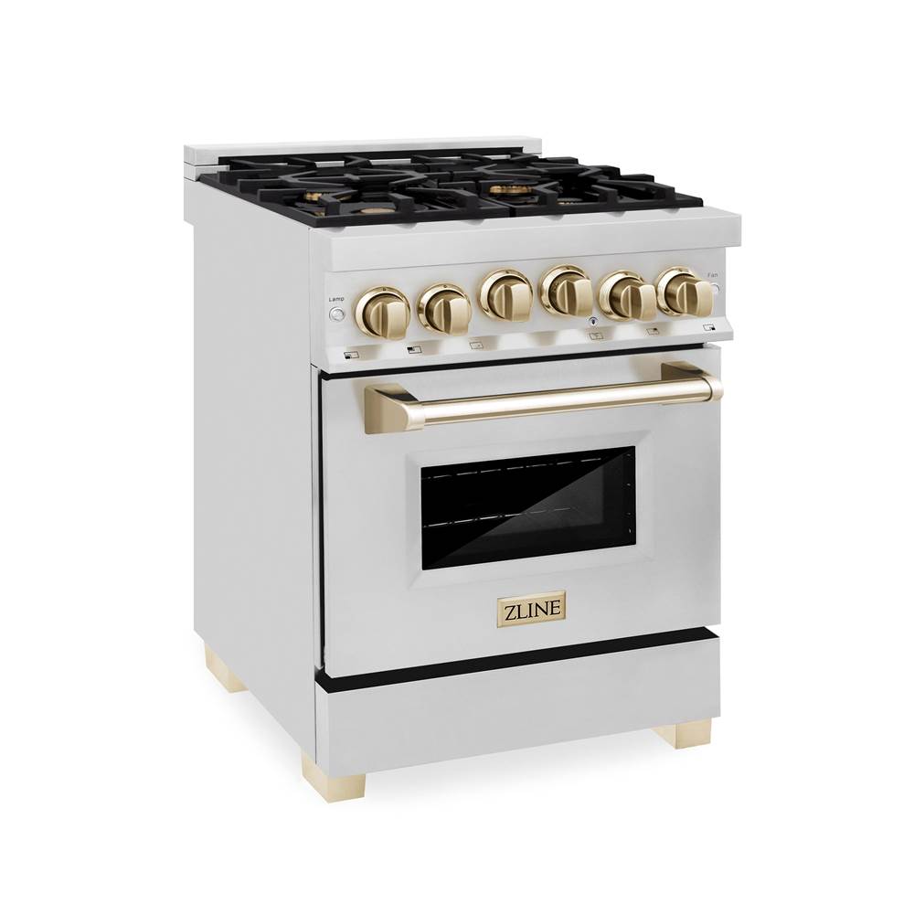 Z-Line Autograph Edition 24'' 2.8 cu.' Range with Gas Stove and Gas Oven in Stainless Steel with Gold Accents