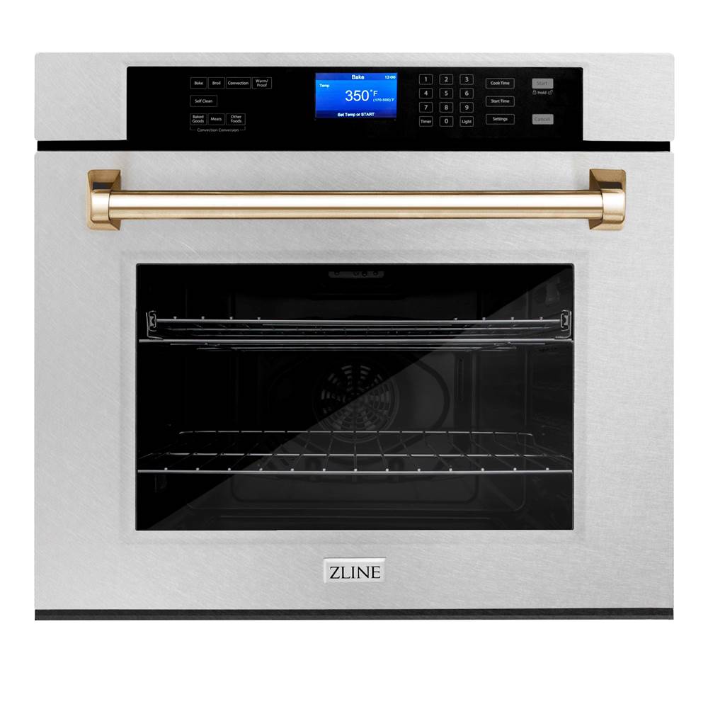 Z-Line 30'' Autograph Edition Single Wall Oven with Self Clean and True Conection in DuraSnow® Stainless Steel and Gold