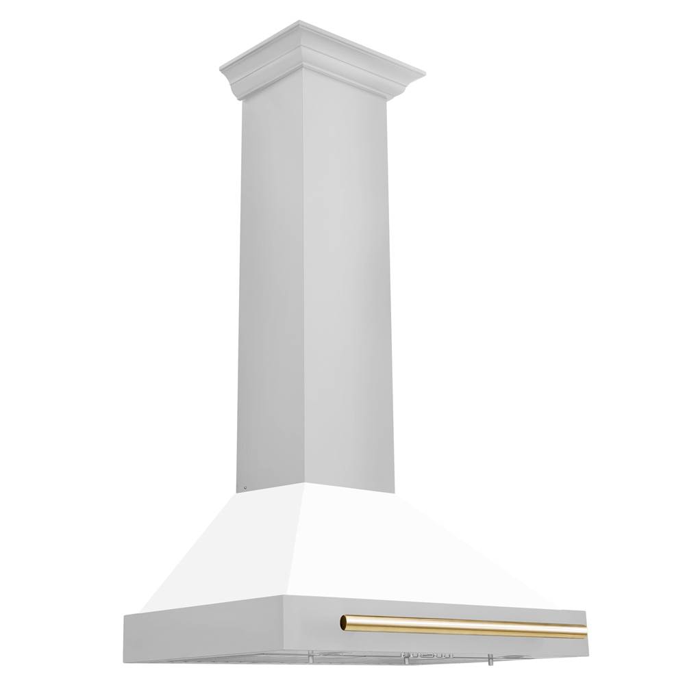 Z-Line 30'' Autograph Edition Stainless Steel Range Hood with White Matte Shell and Gold Accents