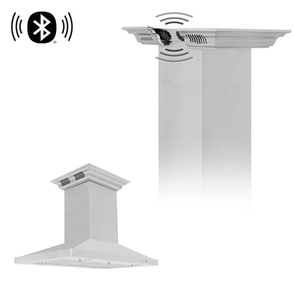 Z-Line 48'' CrownSound™Ducted Vent Island Mount Range Hood in Stainless Steel with Built-in Bluetooth Speakers