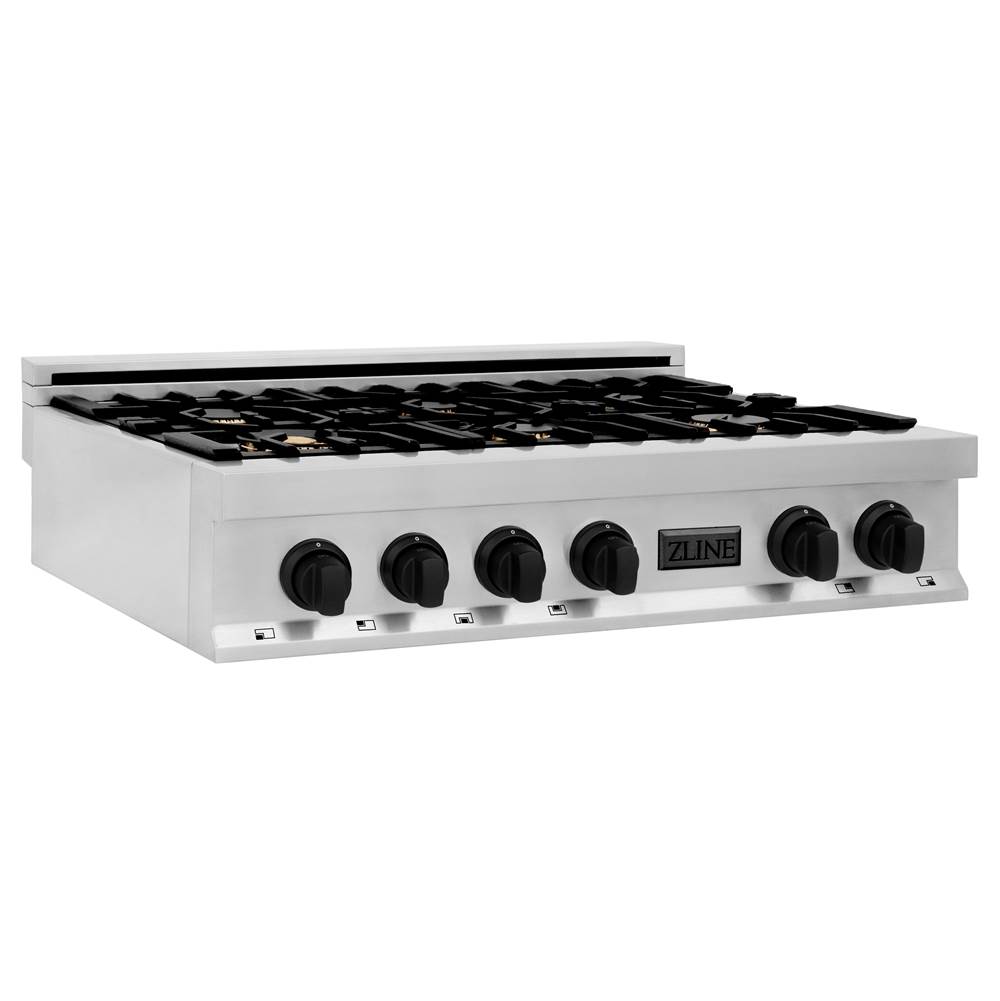 Z-Line Autograph Edition 36'' Porcelain Rangetop with 6 Gas Burners in Stainless Steel and Matte Black Accents