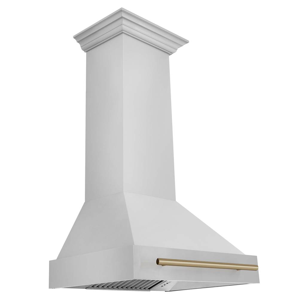 Z-Line 30'' Autograph Edition Stainless Steel Range Hood with Stainless Steel Shell and Champagne Bronze Handle