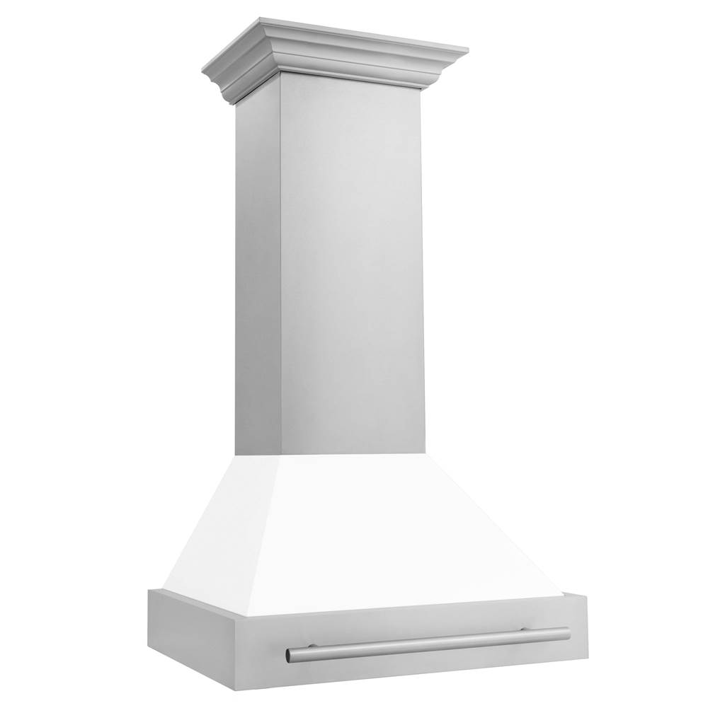 Z-Line 30'' Stainless Steel Range Hood with White Matte Shell and Stainless Steel Handle