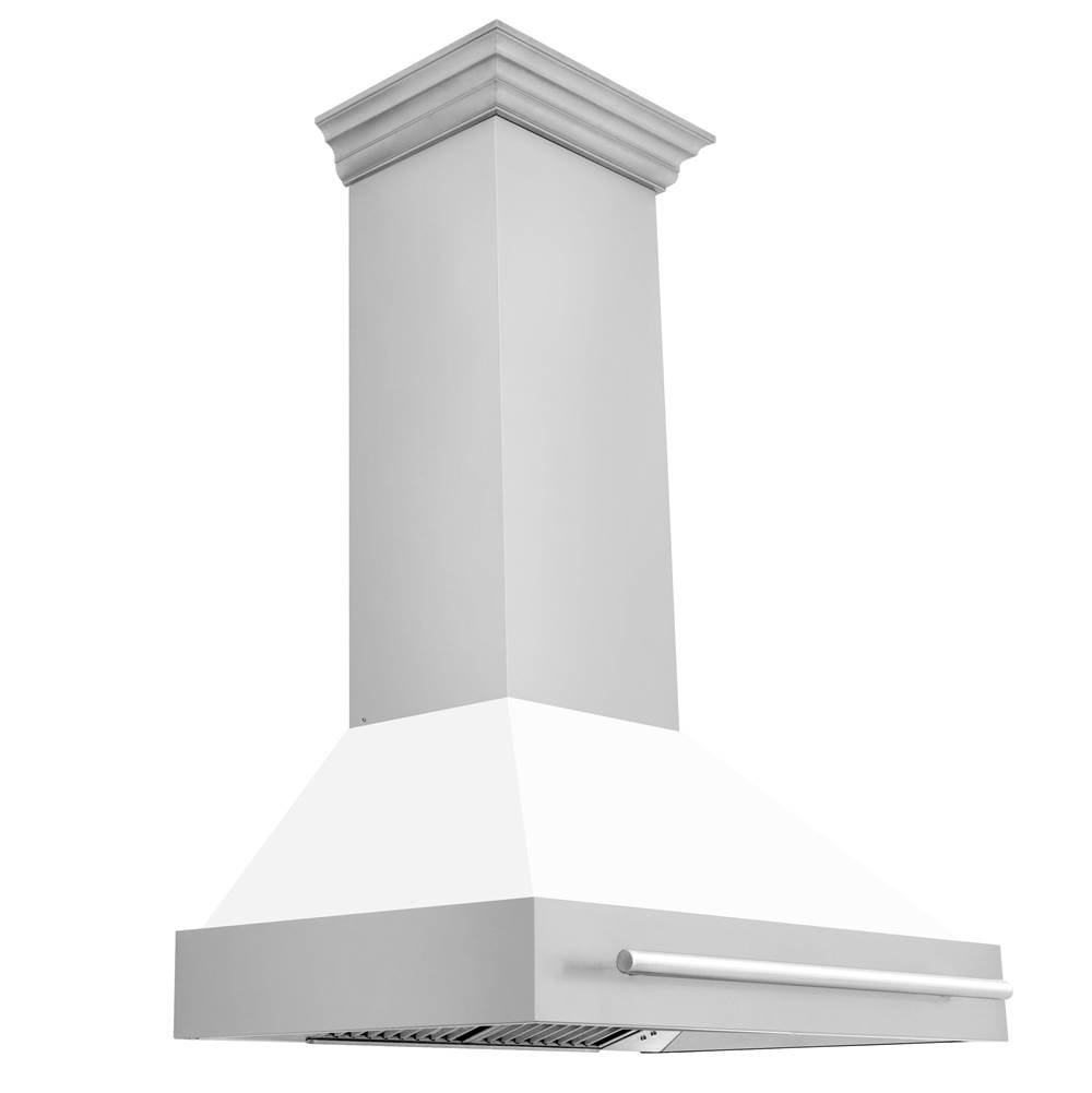 Z-Line 36'' Stainless Steel Range Hood with White Matte Shell and Stainless Steel Handle