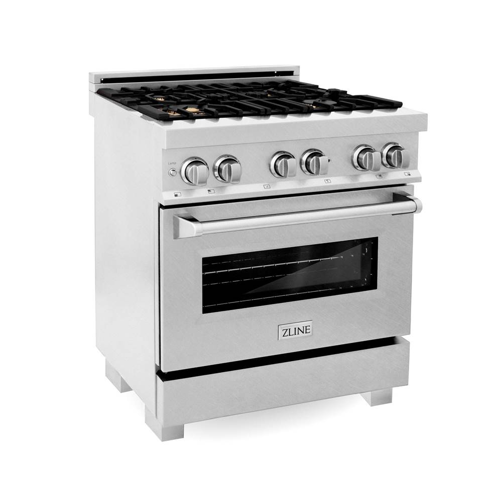 Z-Line 30'' Professional 4.0 cu.' 4 Dual Fuel Range in DuraSnow Stainless Steel with Brass Burners