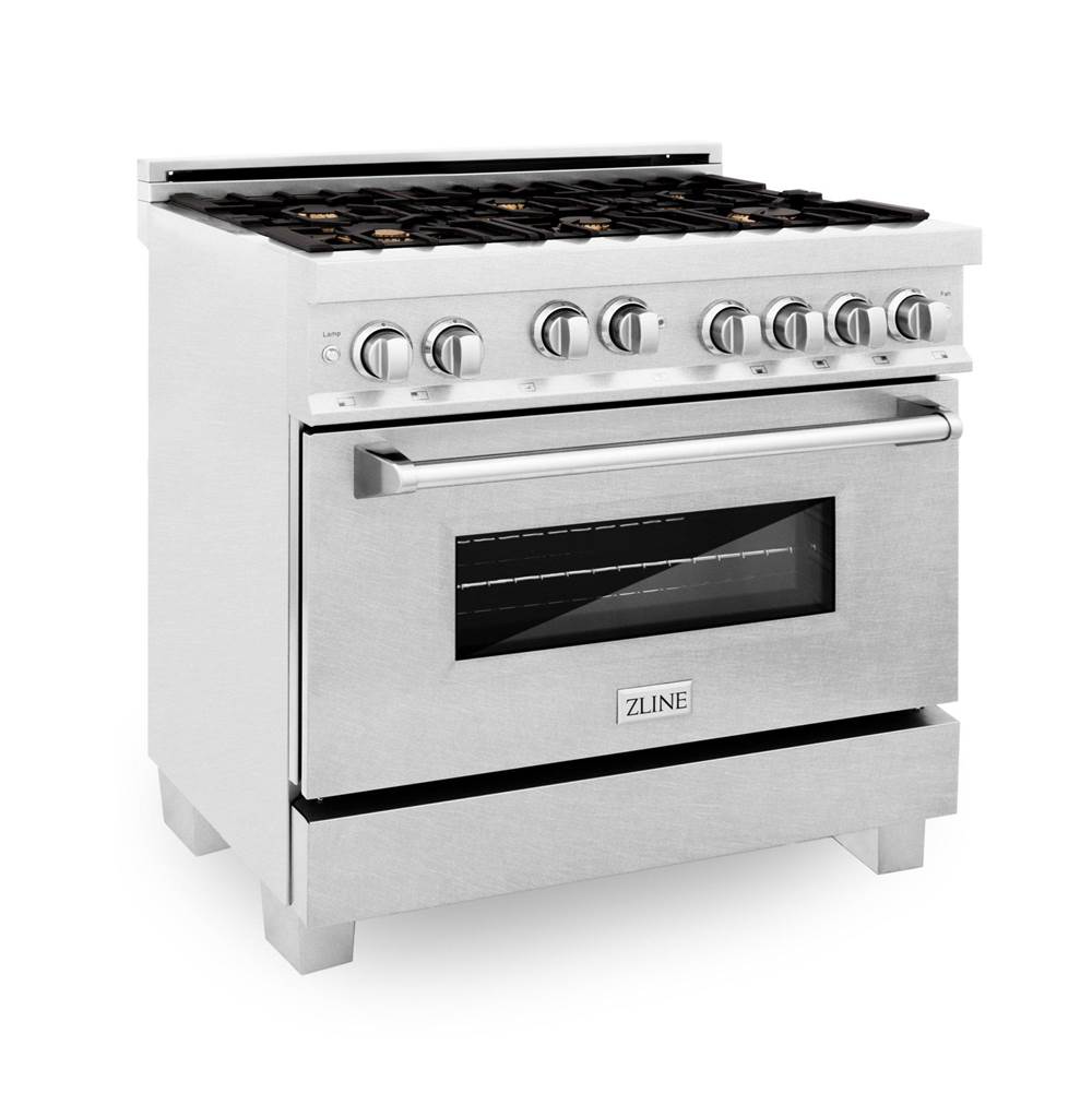Z-Line 36'' Professional 4.6 cu.' 6 Gas on Gas Range in DuraSnow Stainless Steel with Brass Burners