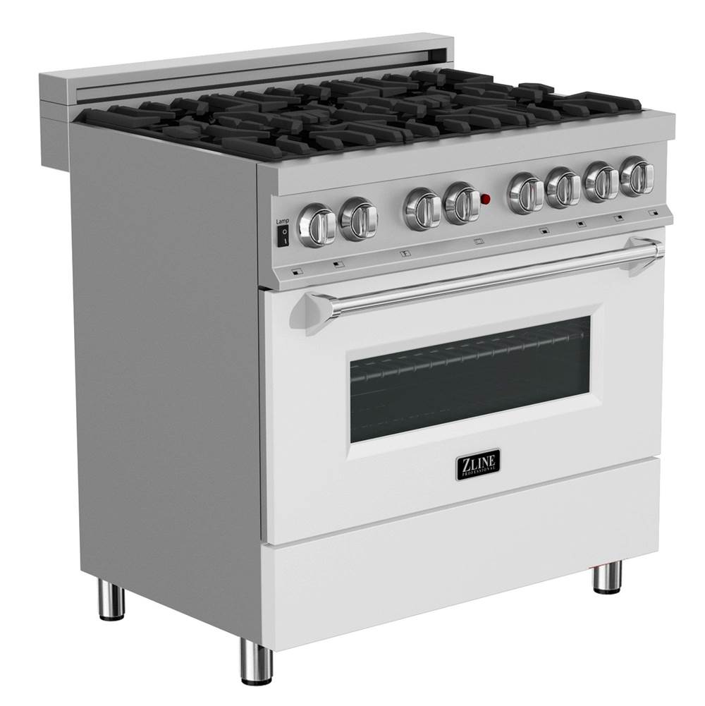 Z-Line 36'' Professional Dual Fuel Range in DuraSnow Stainless Steel with White Matte Door