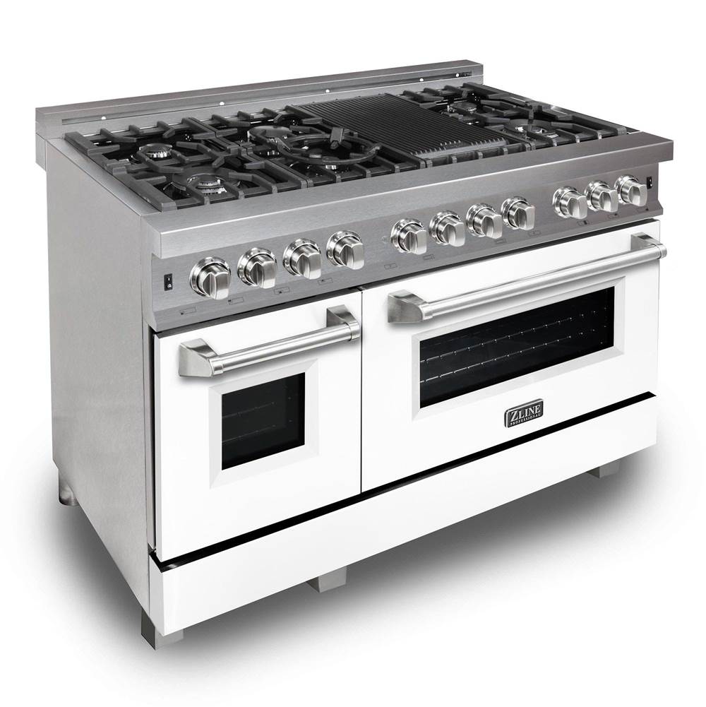 Z-Line 48'' Professional Dual Fuel Range in DuraSnow Stainless Steel with White Matte Door